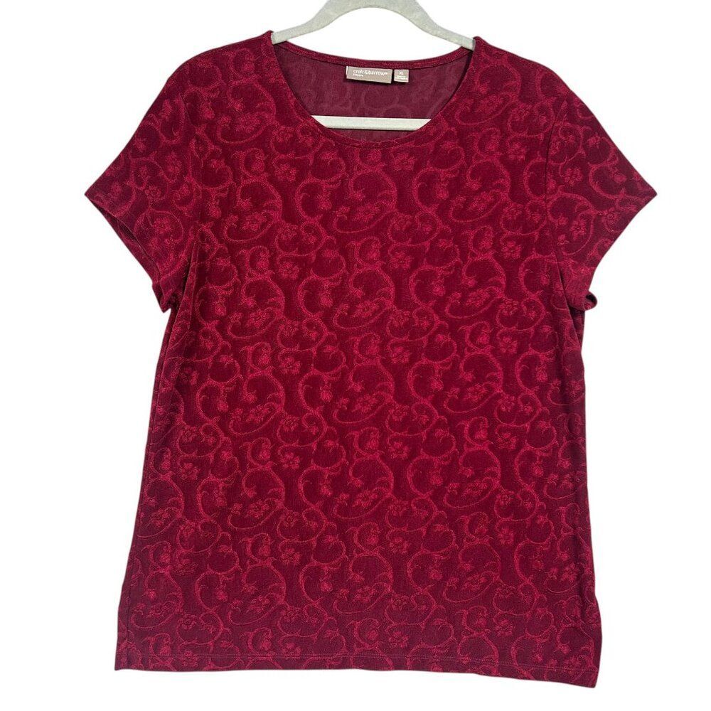 Croft & Barrow Boho Casual Short Sleeve Stretch Blouse Sz XL Red
